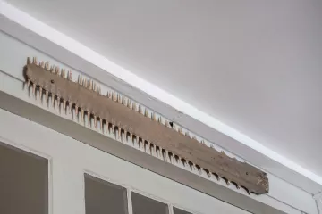 Das Schwert eines Sägerochens hängt über der Küchentür.