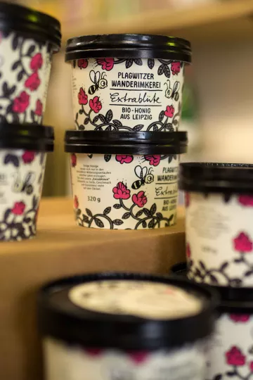 Honig von der Plagwitzer Wanderimkerei, gestaltet von Andrea Rausch