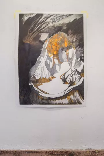 Eine großformatige Zeichnung von Eva Walker