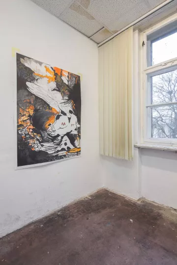 Raumansicht des Ateliers von Eva Walker in Leipzig Plagwitz.