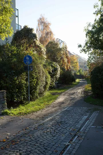 Übergang der ehemaligen Gleise in den neuen Rad- und Fußweg Richtung Henriettenpark.