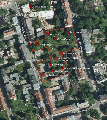 Übersichtskarte der Nachbarschaftsgärten.
