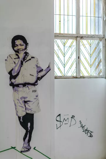 Detail im Treppenaufgang der großen Halle des Westwerks.