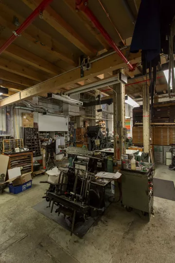 Blick in die Buchdruckwerkstatt von Thomas Siemon auf der Baumwollspinnerei in Leipzig Plagwitz