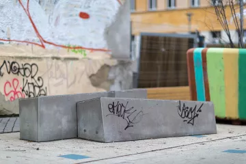 Blick in die verkehrsberuhigte Zone der Jospehstraße in Leipzig Lindenau.