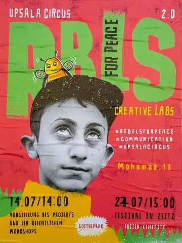 Plakat für das Zeitzer Rebells for Peace Projekt 2019. Gestaltet von Daria Zorkina, Berlin.