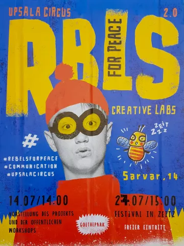 Plakat für das Zeitzer Rebells for Peace Projekt 2019. Gestaltet von Daria Zorkina, Berlin.